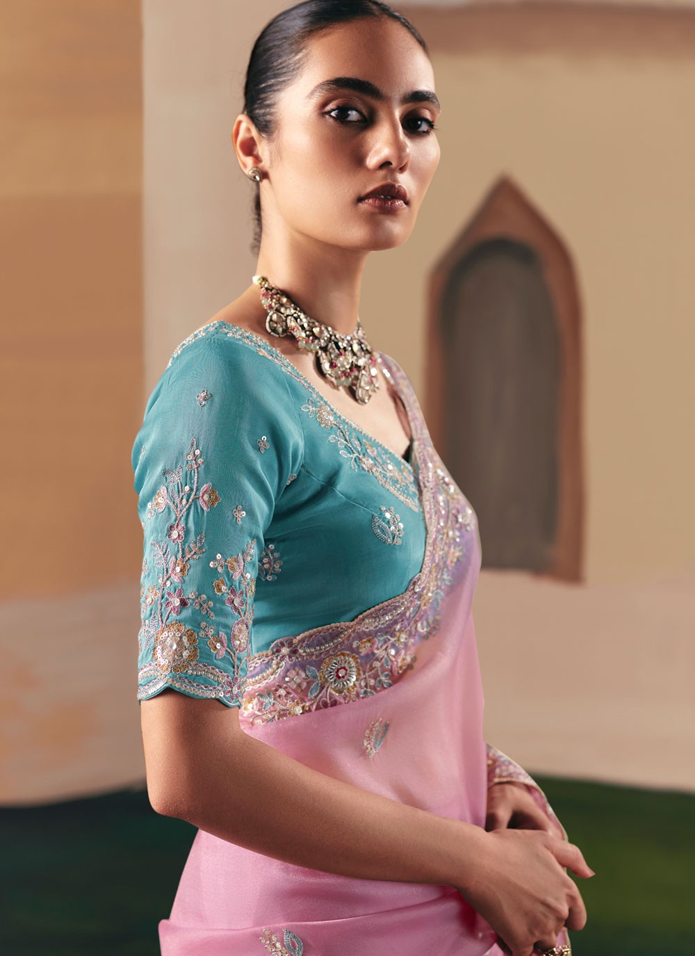 Pink Fancy Fabric Trendy Saree Embroidered, Sequins S20019