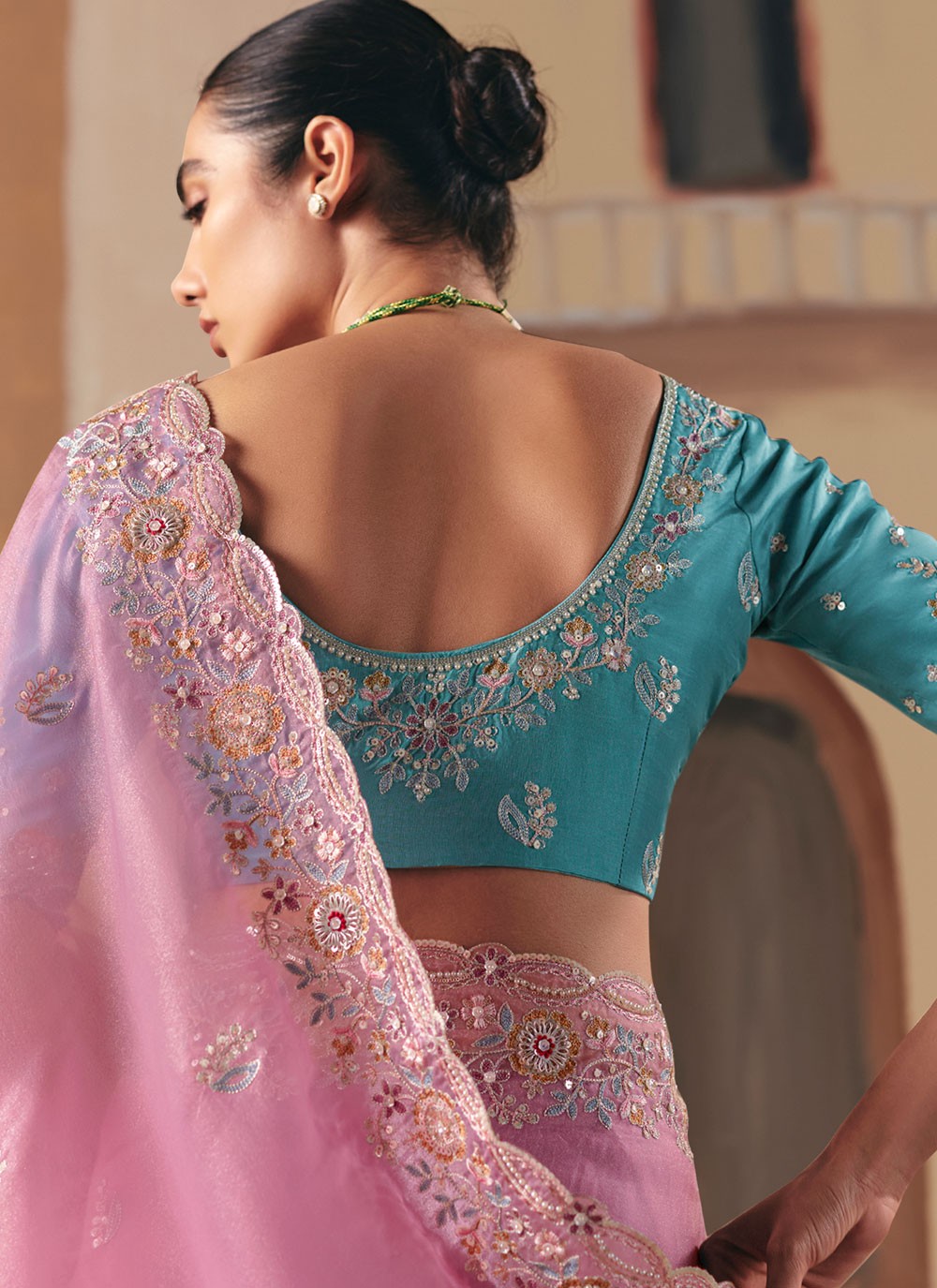 Pink Fancy Fabric Trendy Saree Embroidered, Sequins S20019