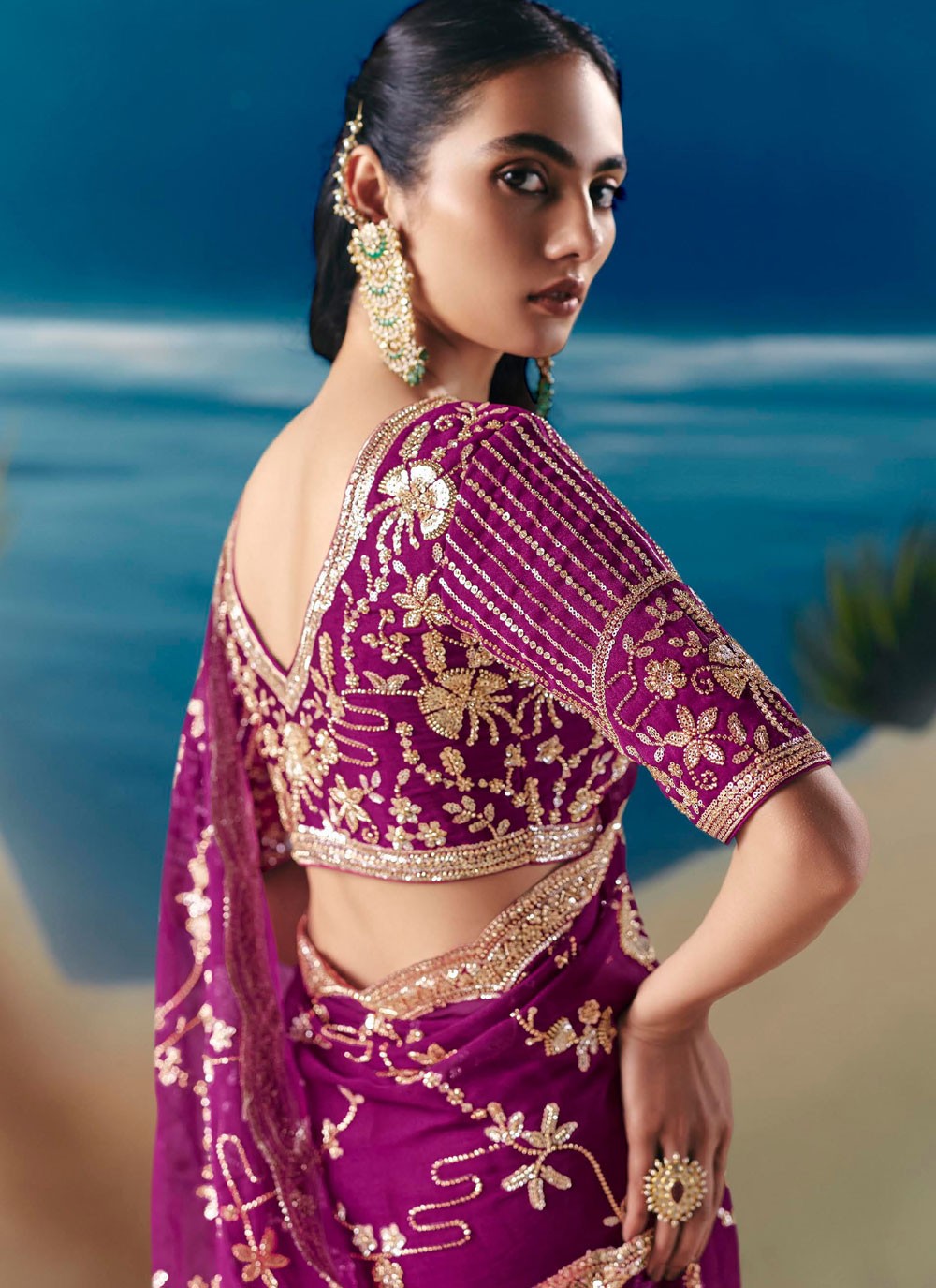 Purple Fancy Fabric Designer Saree Embroidered, Sequins S20198