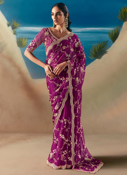 Purple Fancy Fabric Designer Saree Embroidered, Sequins S20198