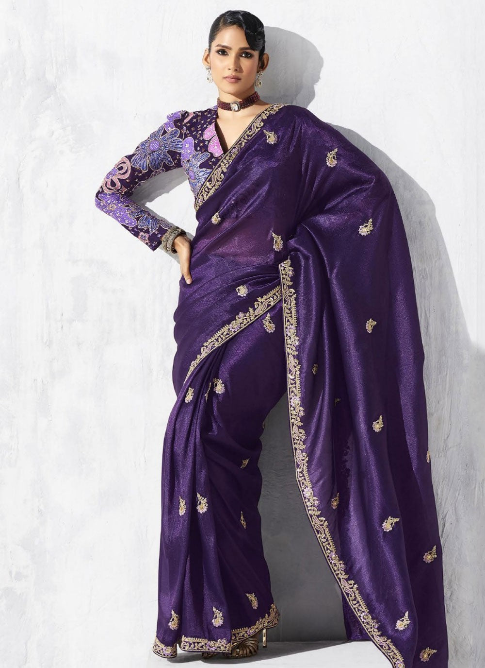 Purple Fancy Fabric Trendy Saree Border Work, Embroidered S19811