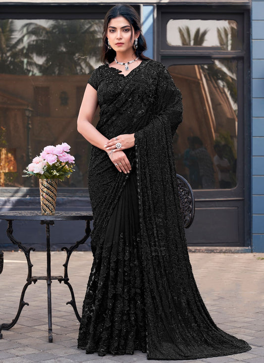 Beads Fancy Fabric Black Saree S14072