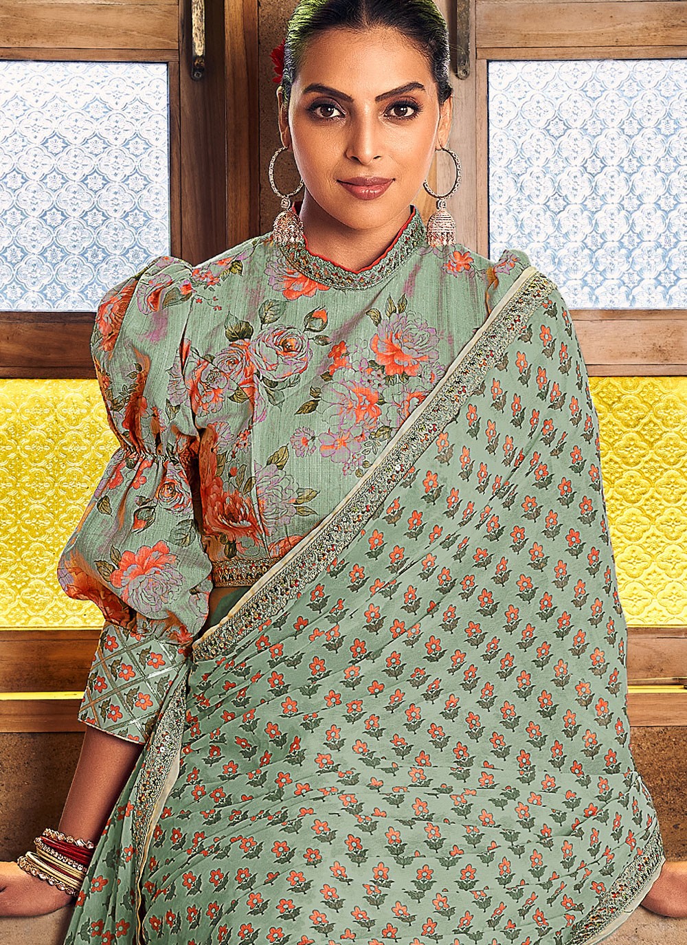 Designer Digital Print Fancy Fabric Saree - S8723