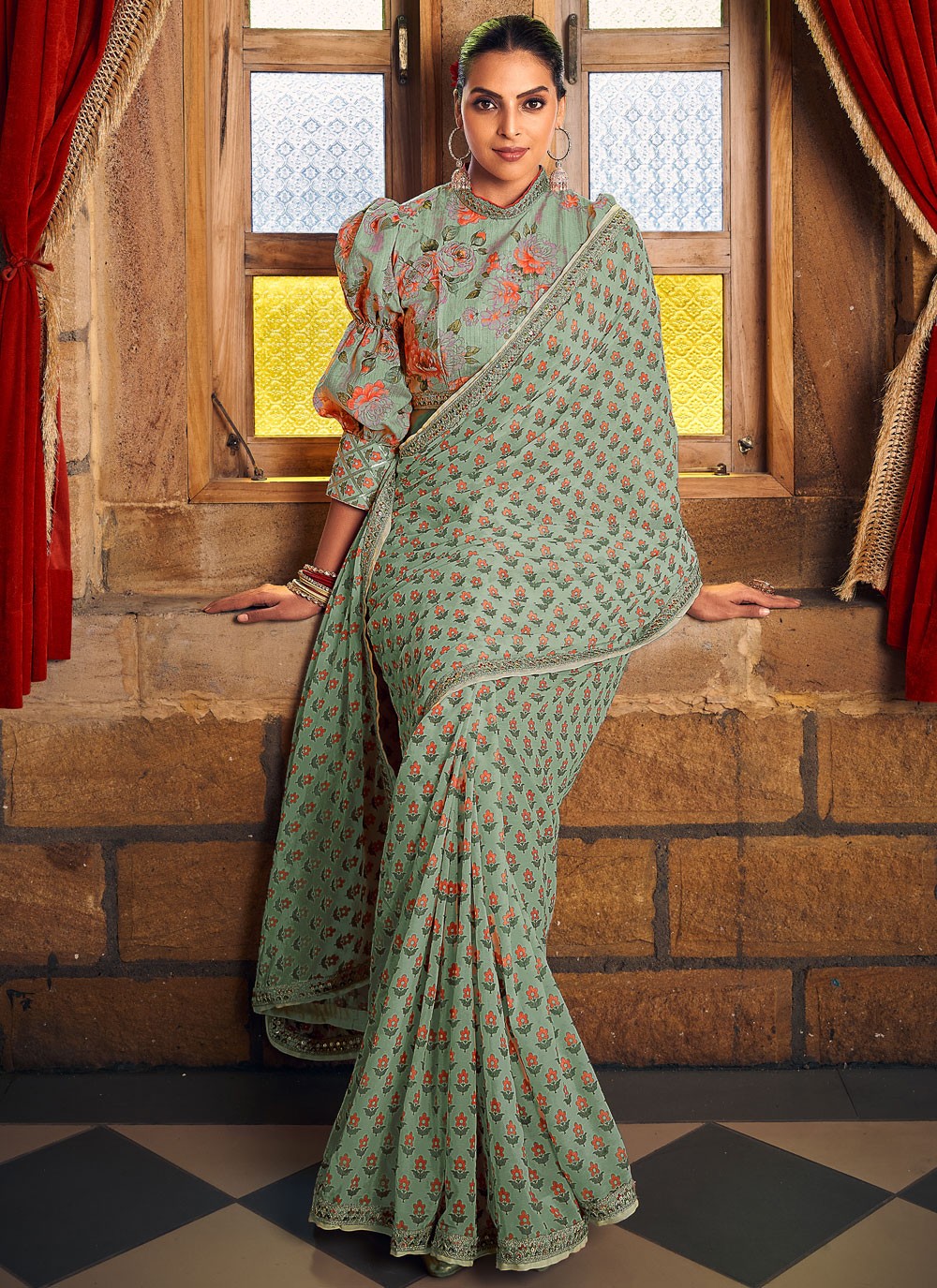 Designer Digital Print Fancy Fabric Saree - S8723