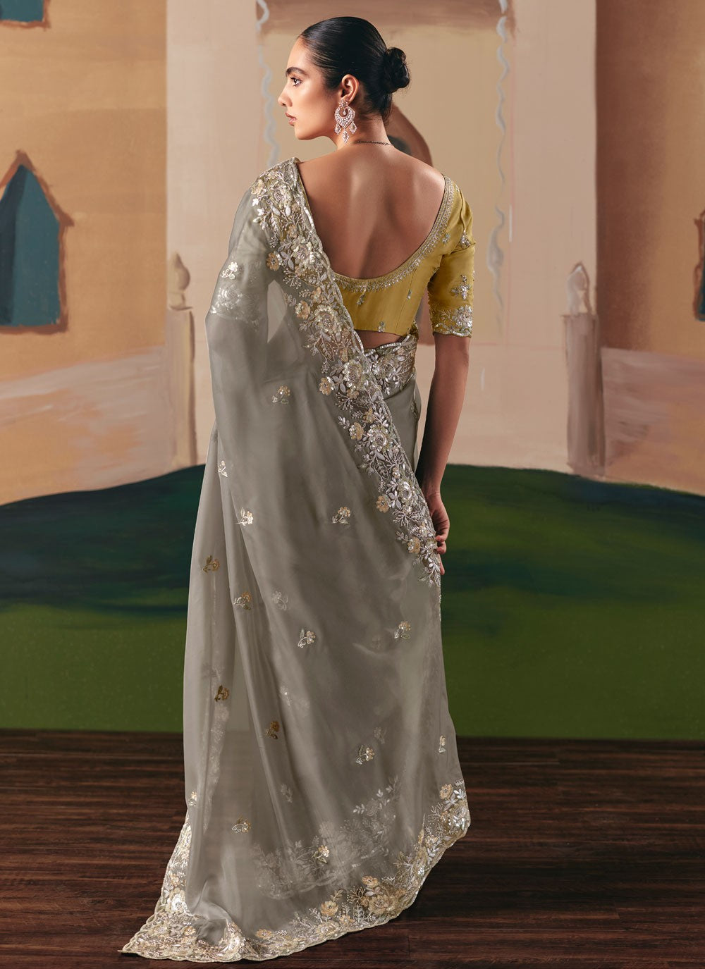 Grey Fancy Fabric Classic Saree Embroidered, Sequins S20017