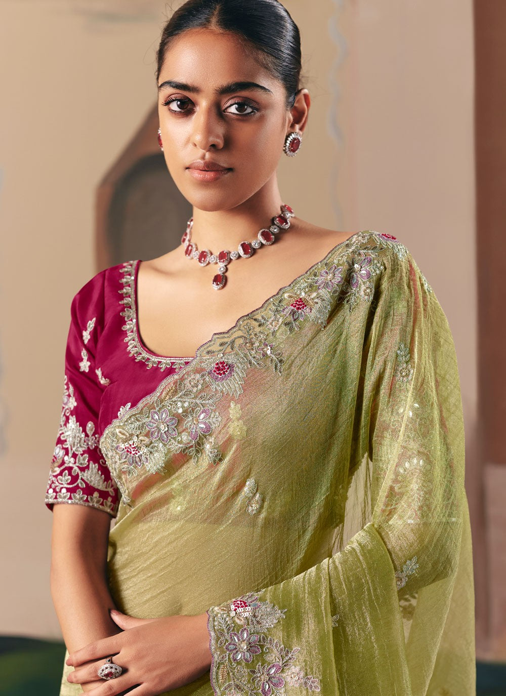 Green Fancy Fabric Contemporary Saree Embroidered, Sequins S20023