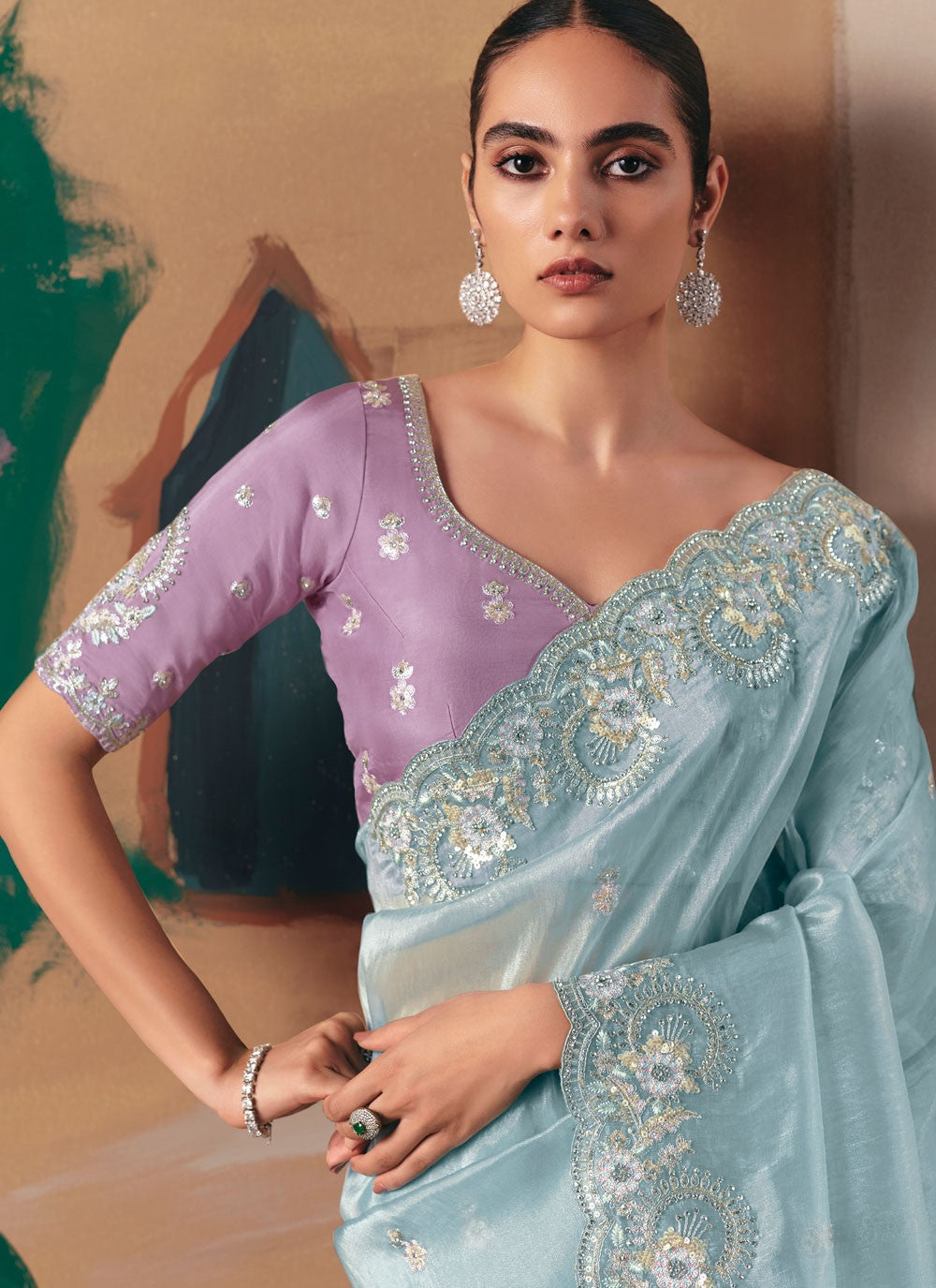 Aqua Blue Fancy Fabric Traditional Saree Embroidered, Sequins S20021