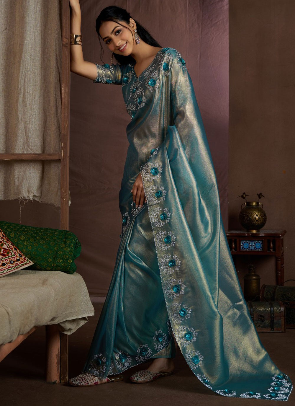 Cutdana, Sequins, Swarovski Fancy Fabric Saree - S11581