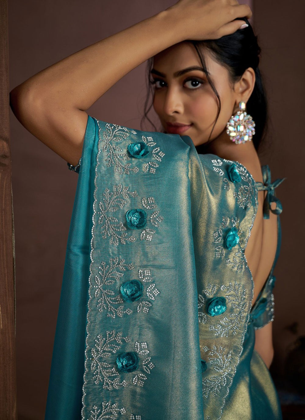 Cutdana, Sequins, Swarovski Fancy Fabric Saree - S11581