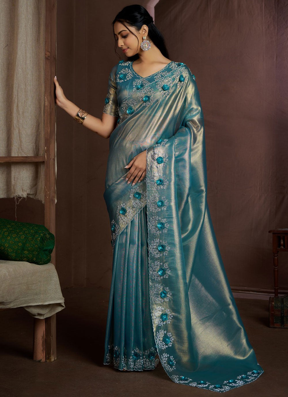 Cutdana, Sequins, Swarovski Fancy Fabric Saree - S11581
