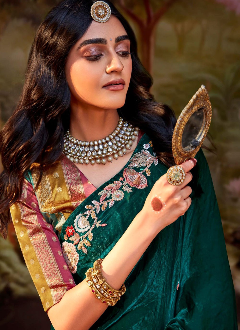 Shaded Border Work Fancy Fabric Saree - S7643