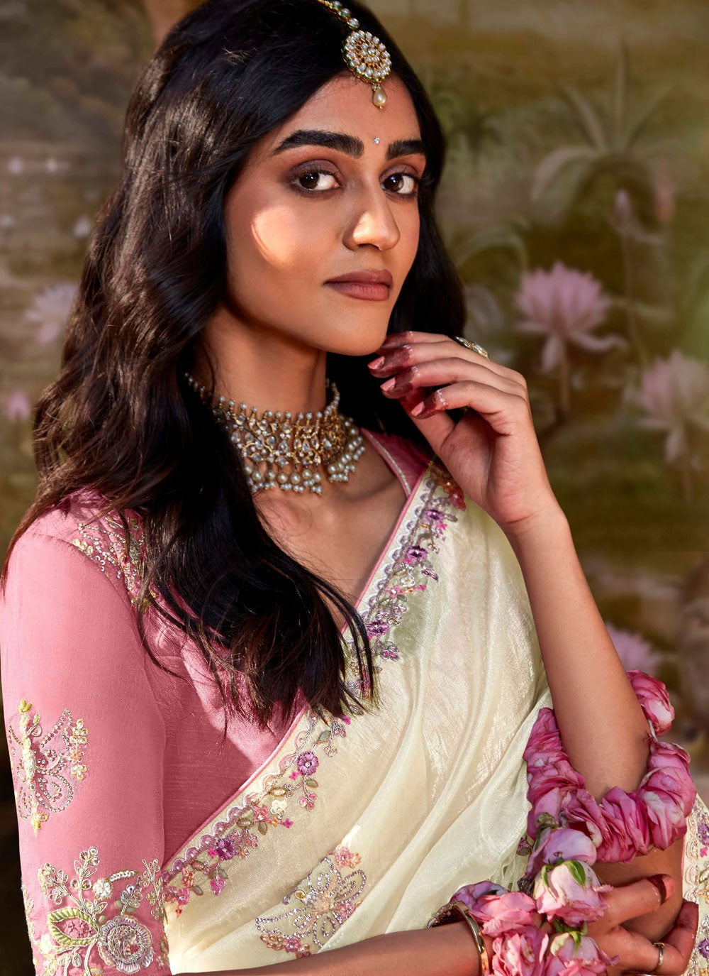 Shaded Border Work Fancy Fabric Saree - S7643