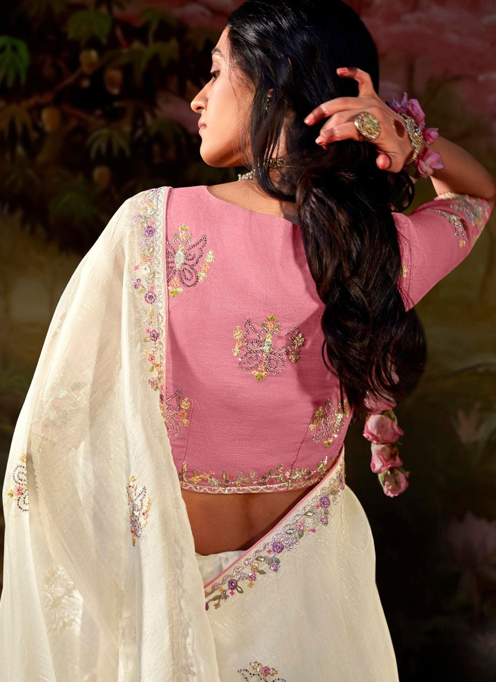 Shaded Border Work Fancy Fabric Saree - S7643
