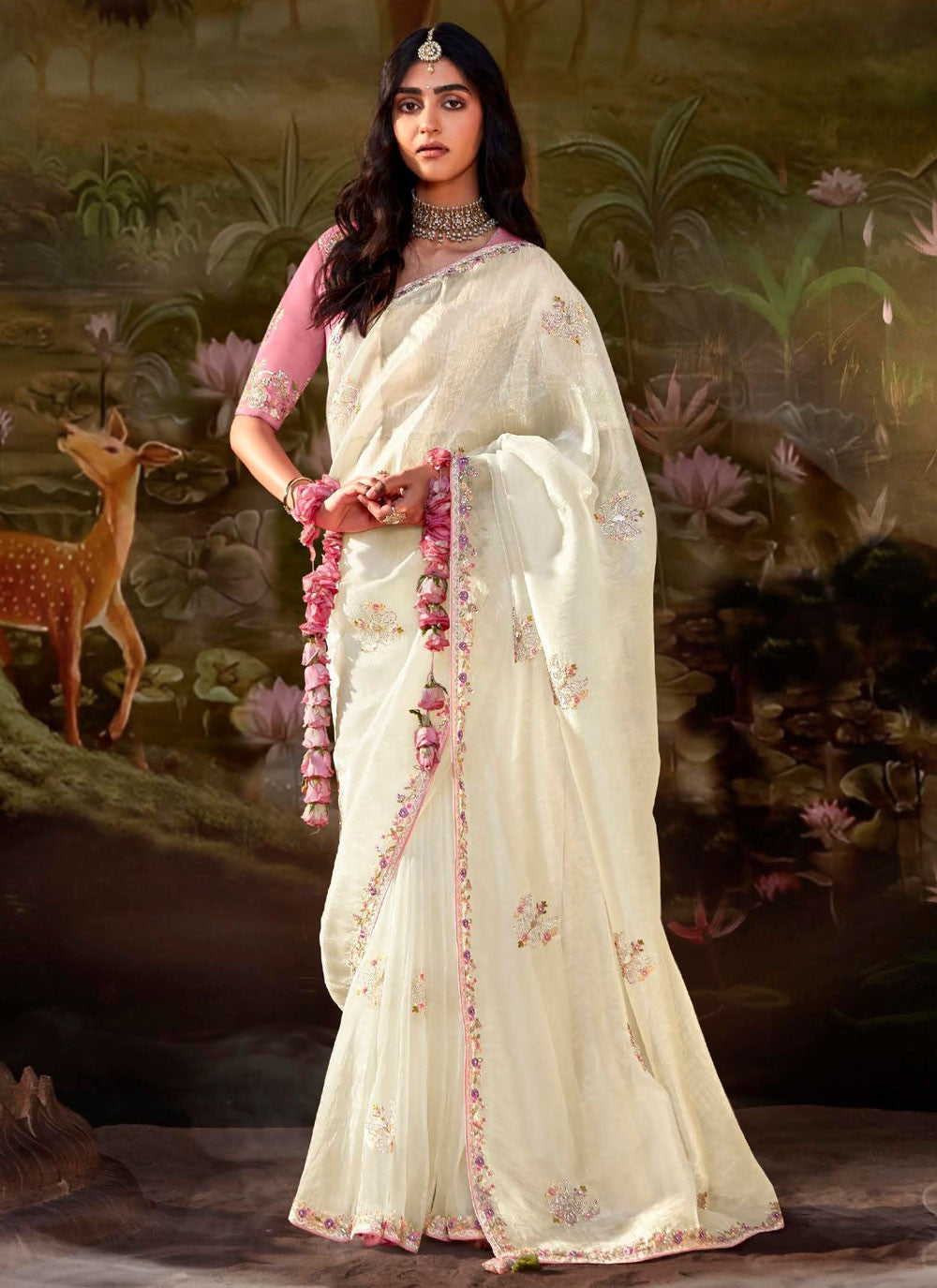 Shaded Border Work Fancy Fabric Saree - S7643