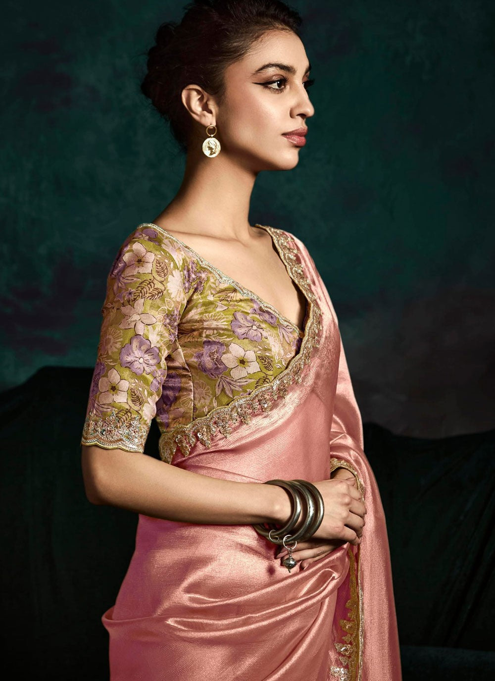 Magenta Fancy Fabric Traditional Saree Border Work, Cut Work, Embroidered, Sequins, Zari S15759