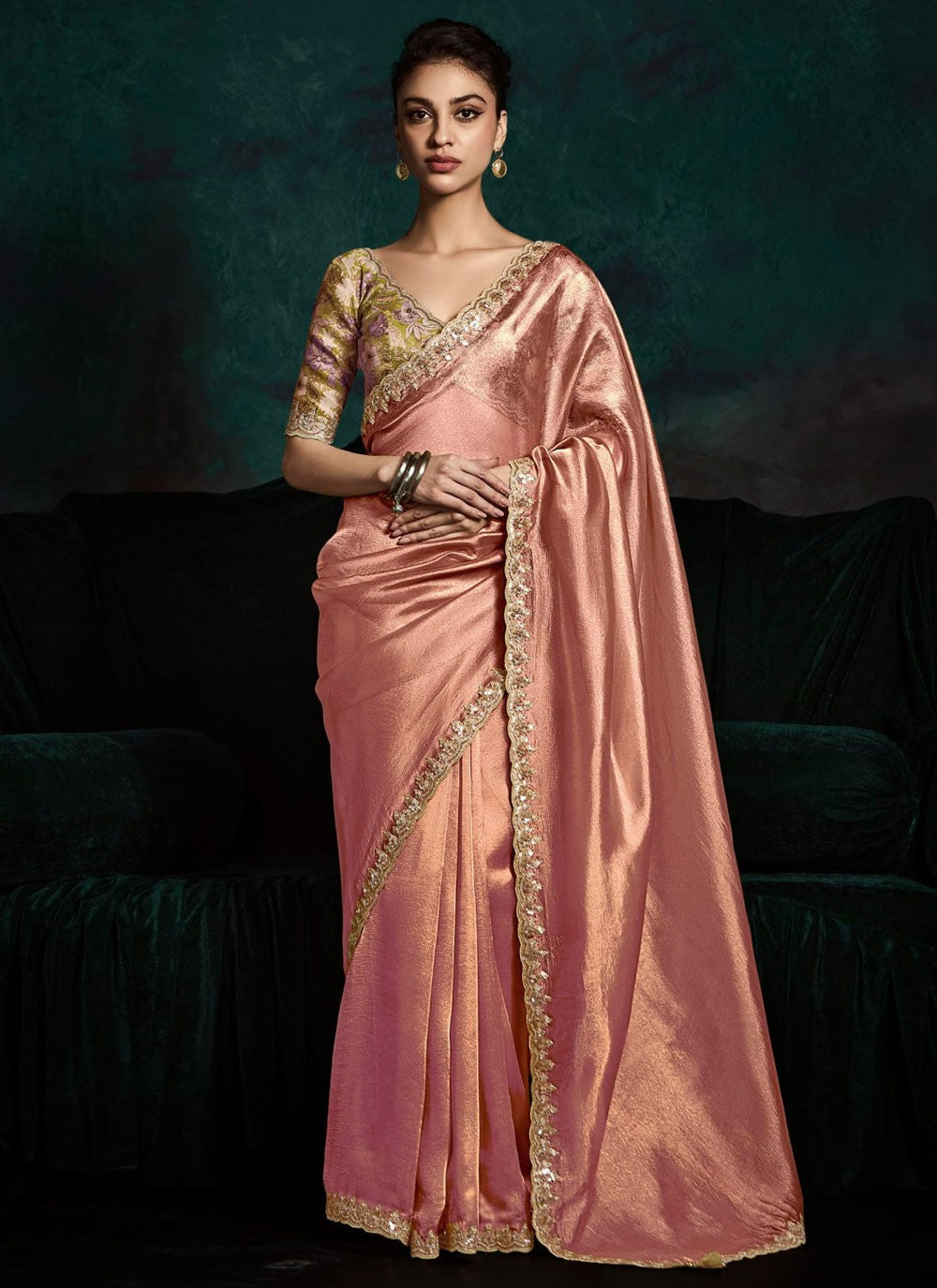 Magenta Fancy Fabric Traditional Saree Border Work, Cut Work, Embroidered, Sequins, Zari S15759