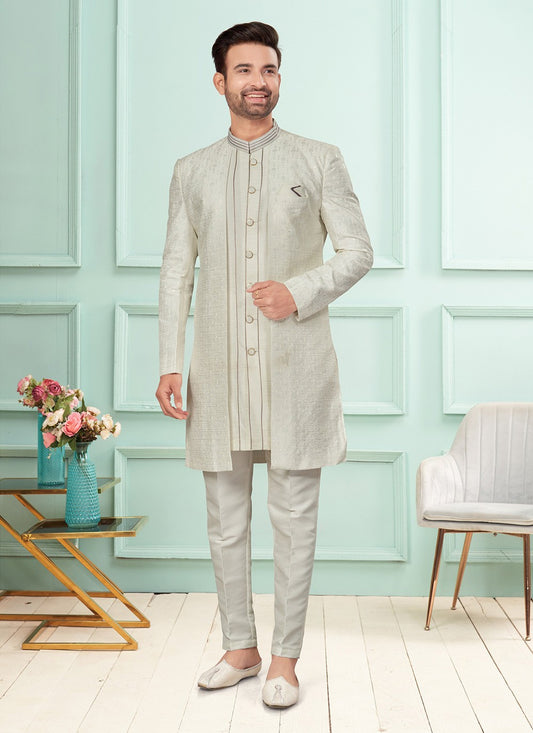 Fancy Work Fancy Fabric Off White Indo Western - M7265