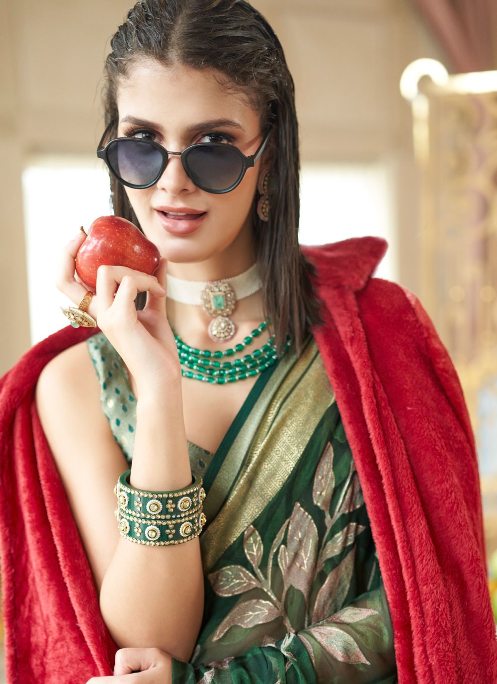 Green Georgette Classic Saree Fancy Work S20291