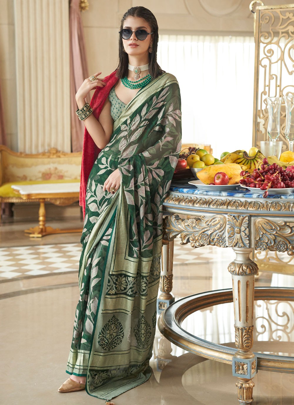 Green Georgette Classic Saree Fancy Work S20291