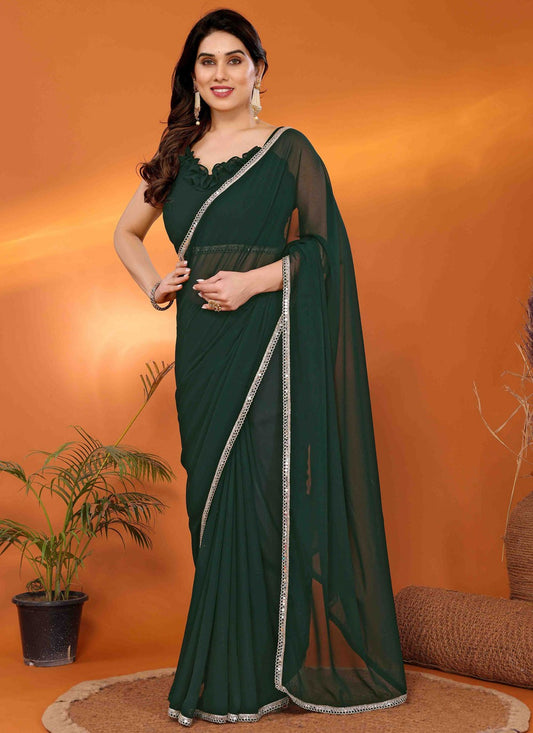 Border Work Georgette Green Saree S14705
