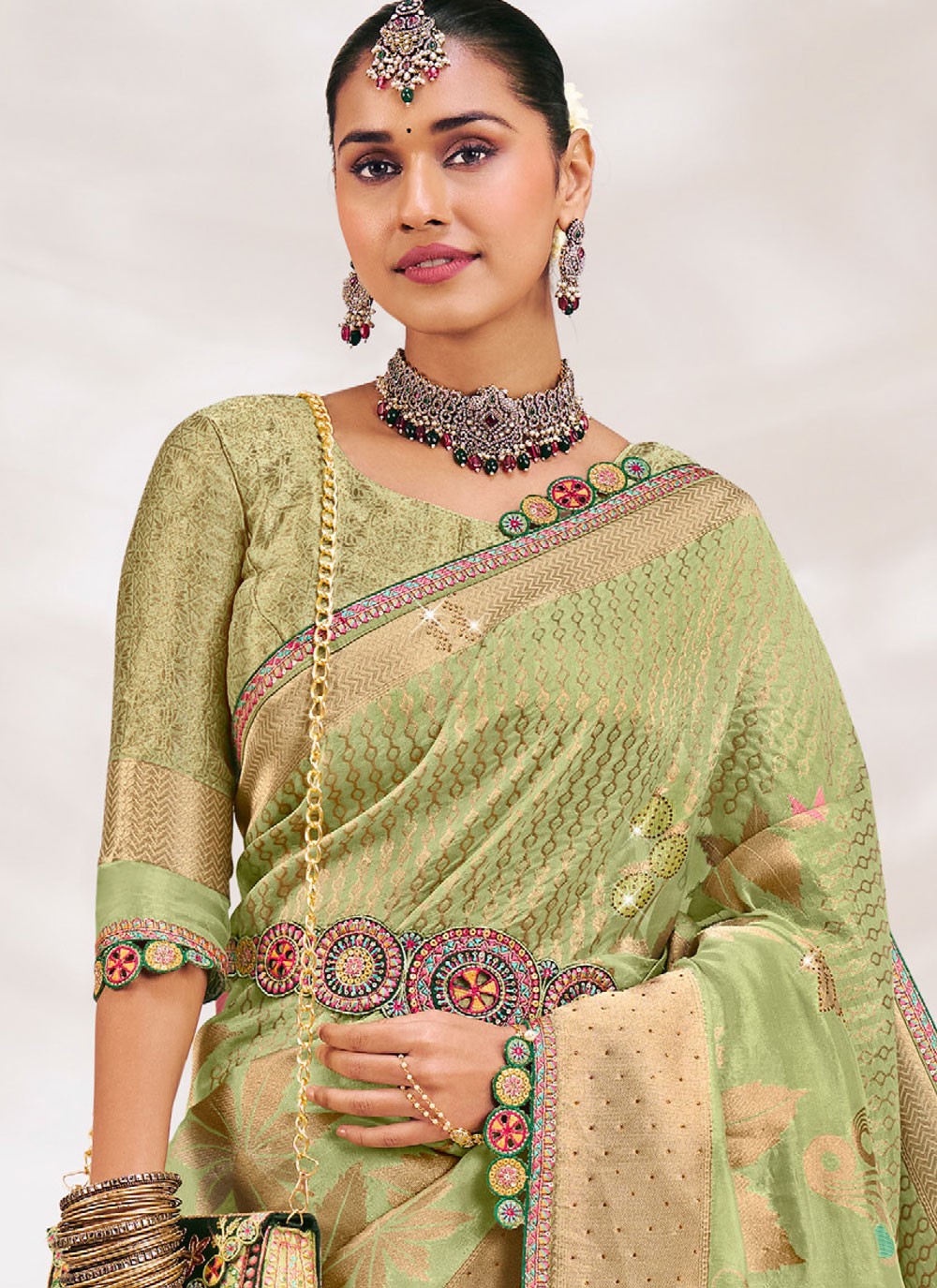 Green Silk Trendy Saree Fancy Work S19611