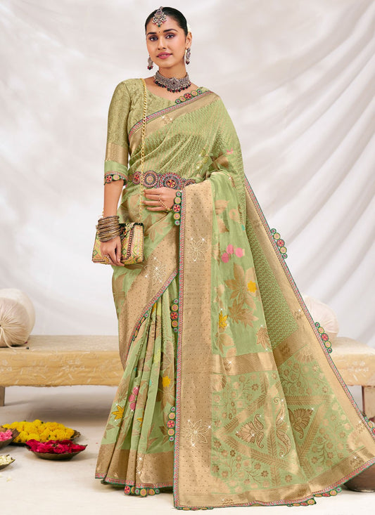 Green Silk Trendy Saree Fancy Work S19611