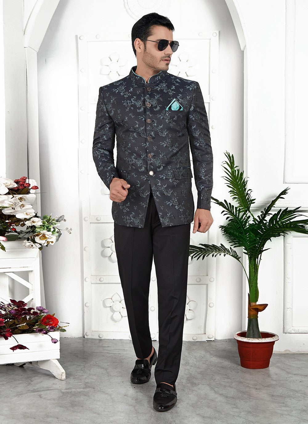 Buttons Jacquard Silk Black Jacket Style - M6650