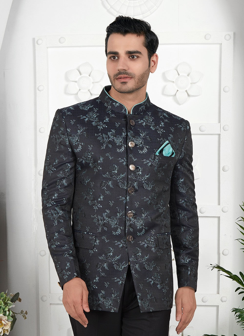 Buttons Jacquard Silk Black Jacket Style - M6650