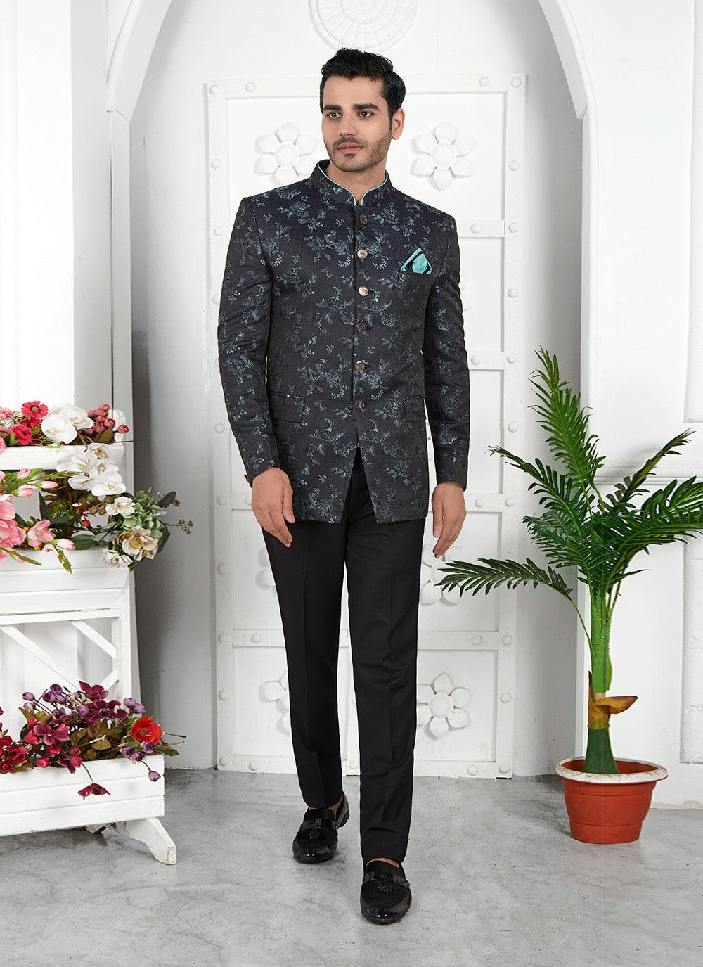 Buttons Jacquard Silk Black Jacket Style - M6650