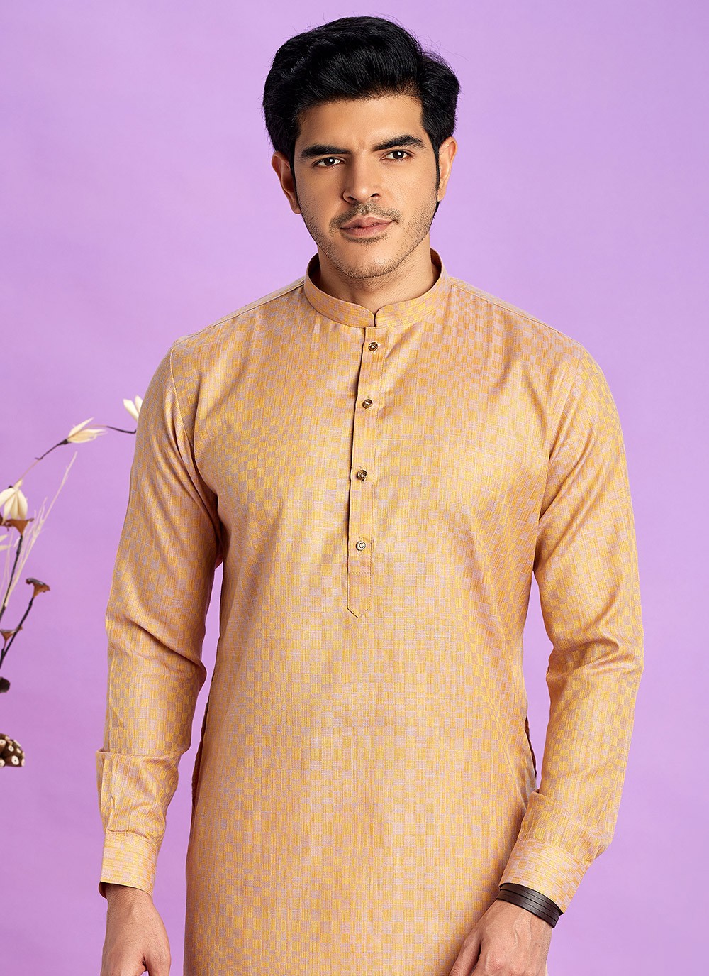 Fancy Work Jacquard Silk Brown Kurta Pyjama - M6928