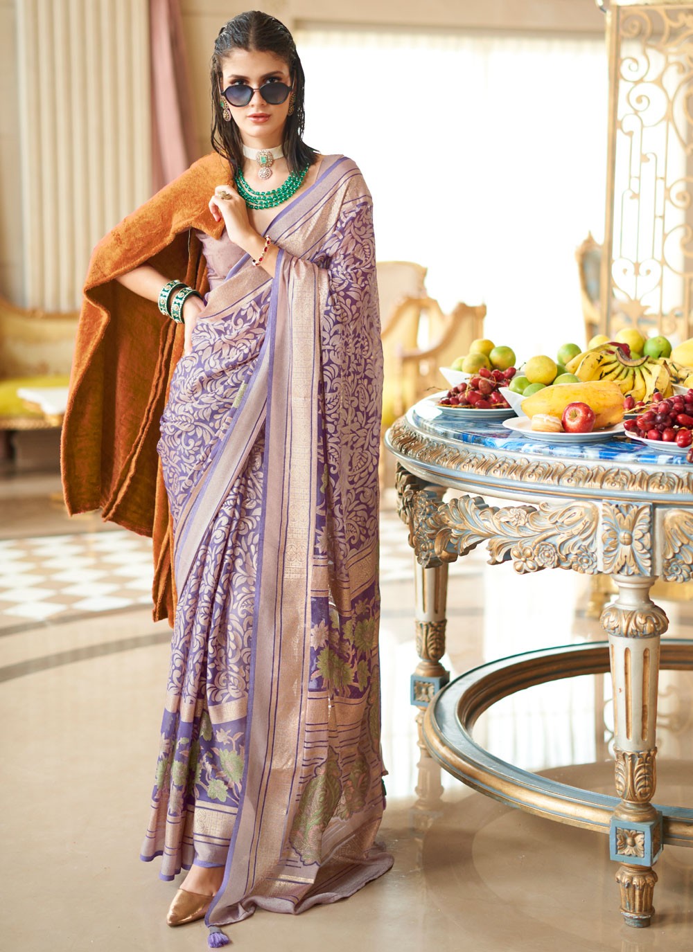 Lavender Georgette Contemporary Saree Fancy Work, Woven S18264