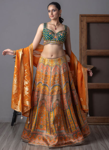 Fancy Work Tissue Mustard Lehenga Choli L3714