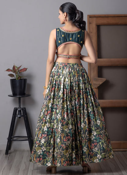 Fancy Work Organza Navy Blue Lehenga Choli L3707
