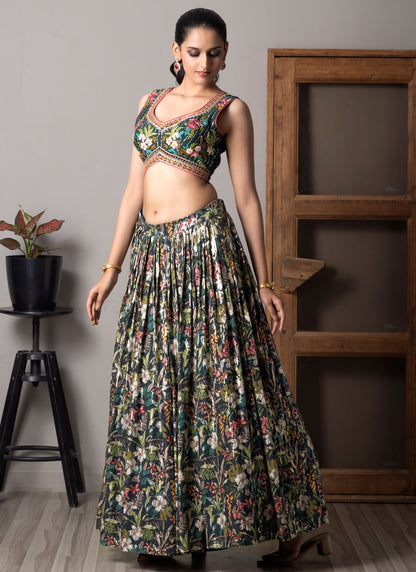 Fancy Work Organza Navy Blue Lehenga Choli L3707