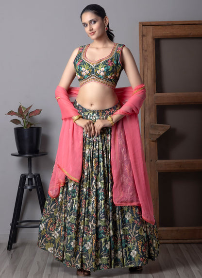 Fancy Work Organza Navy Blue Lehenga Choli L3707