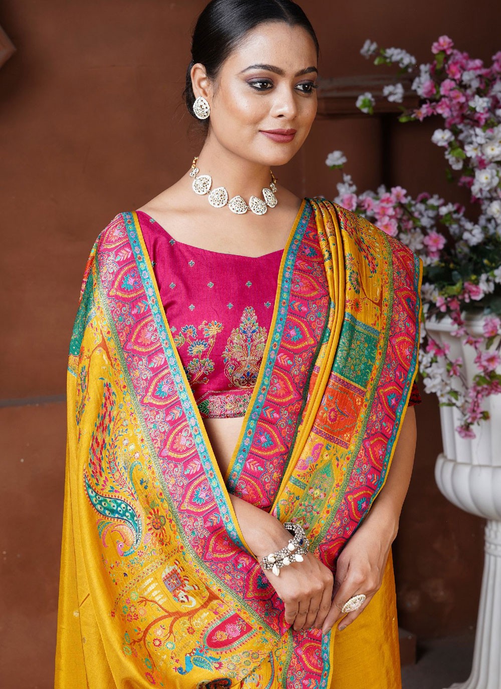 Classic Saree Fancy Work Mustard Pure Dola Saree S13131