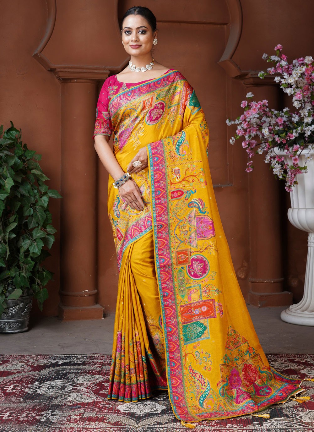 Classic Saree Fancy Work Mustard Pure Dola Saree S13131