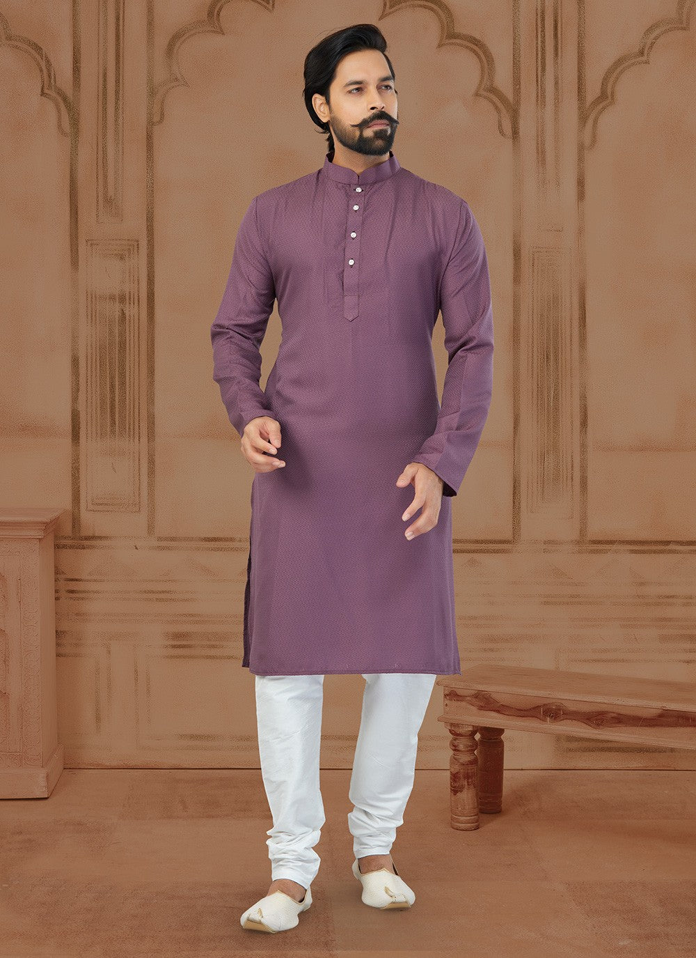 Fancy Work Silk Wine Kurta - M5769