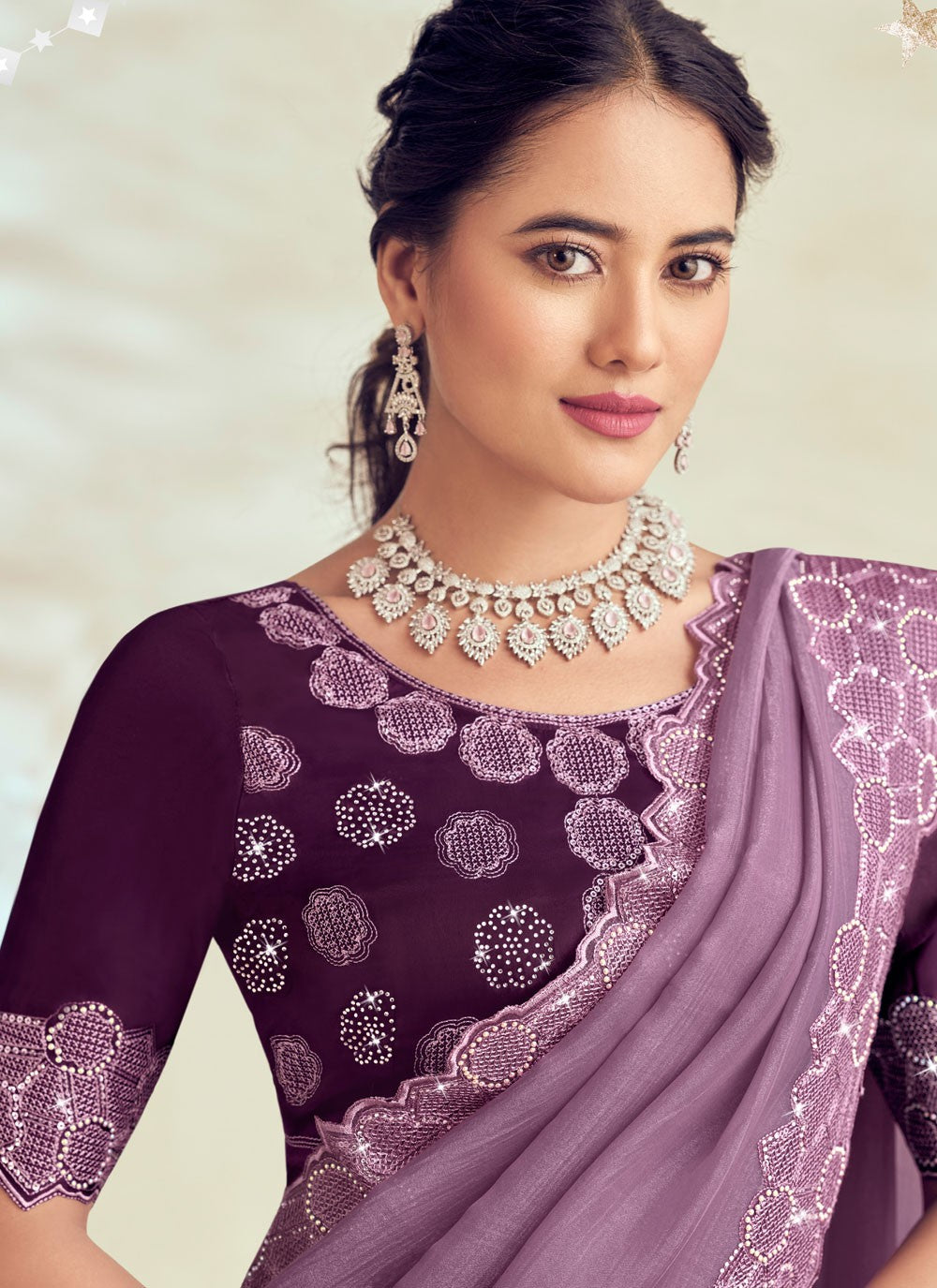 Traditional Fancy Work Purple Silk Saree S13136