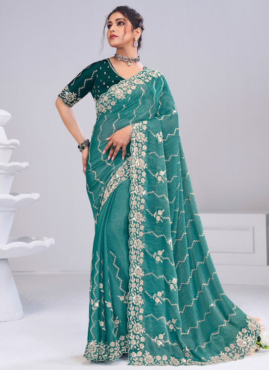 Sea Green Silk Traditional Saree Fancy Work S19873