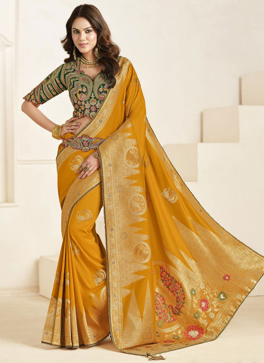 Mustard Silk Traditional Saree Fancy Work, Weaving Zari, Zari S18844