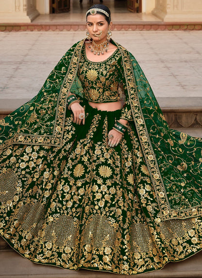 Dori Work Velvet Green Lehenga - L3331
