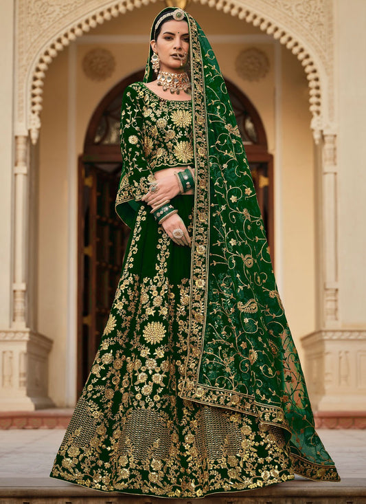 Dori Work Velvet Green Lehenga - L3331