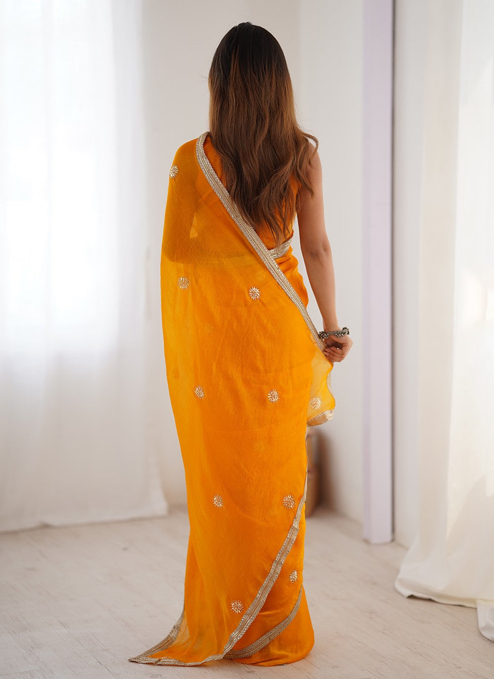 Yellow Fandy Classic Saree Beads, Sequins S16232