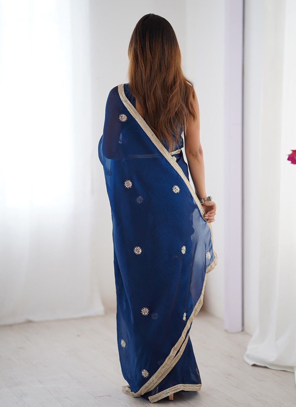 Blue Fandy Contemporary Saree Beads, Sequins S16231