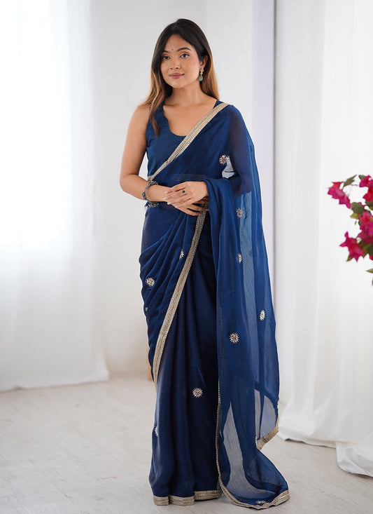 Blue Fandy Contemporary Saree Beads, Sequins S16231