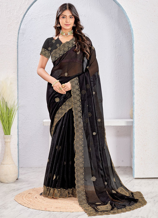 Black Fandy Classic Saree Embroidered, Zari S16876