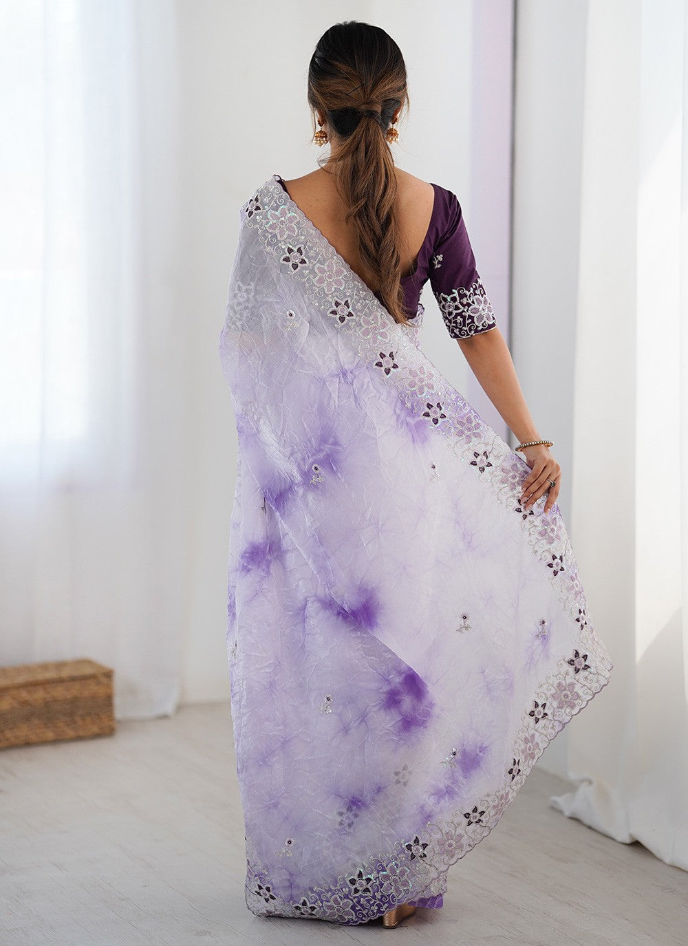 Lavender Fandy Classic Saree Embroidered, Printed, Sequins S20228