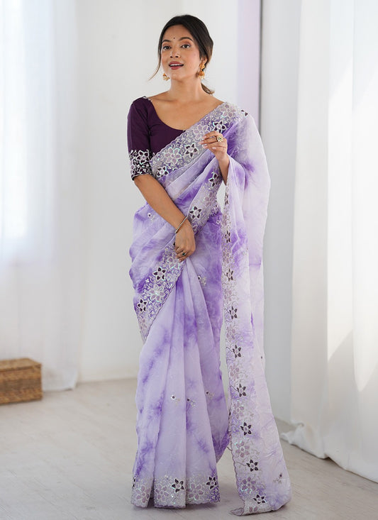 Lavender Fandy Classic Saree Embroidered, Printed, Sequins S20228