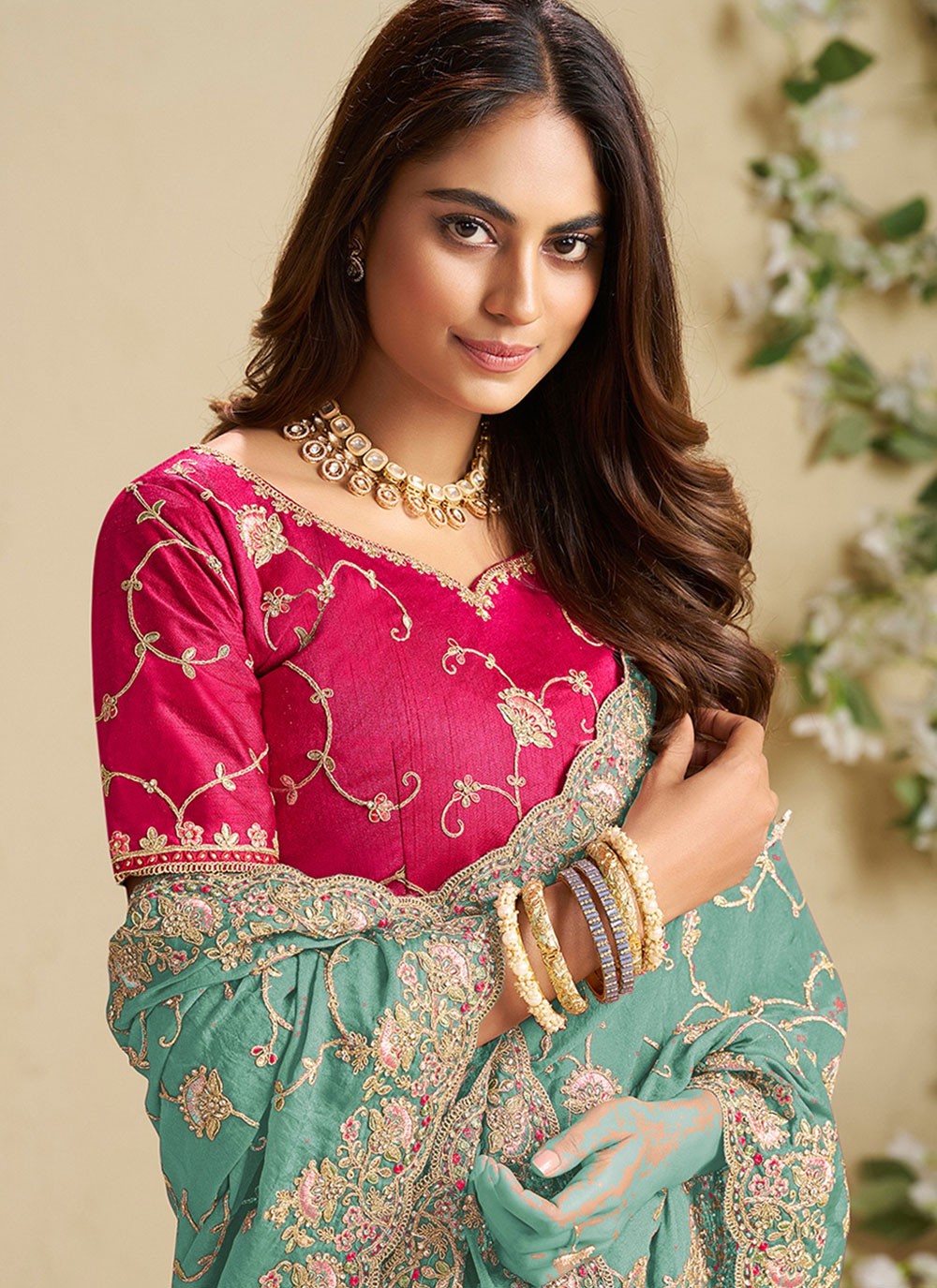 Blue Fandy Traditional Saree Cord, Stones, Thread, Zari S18851